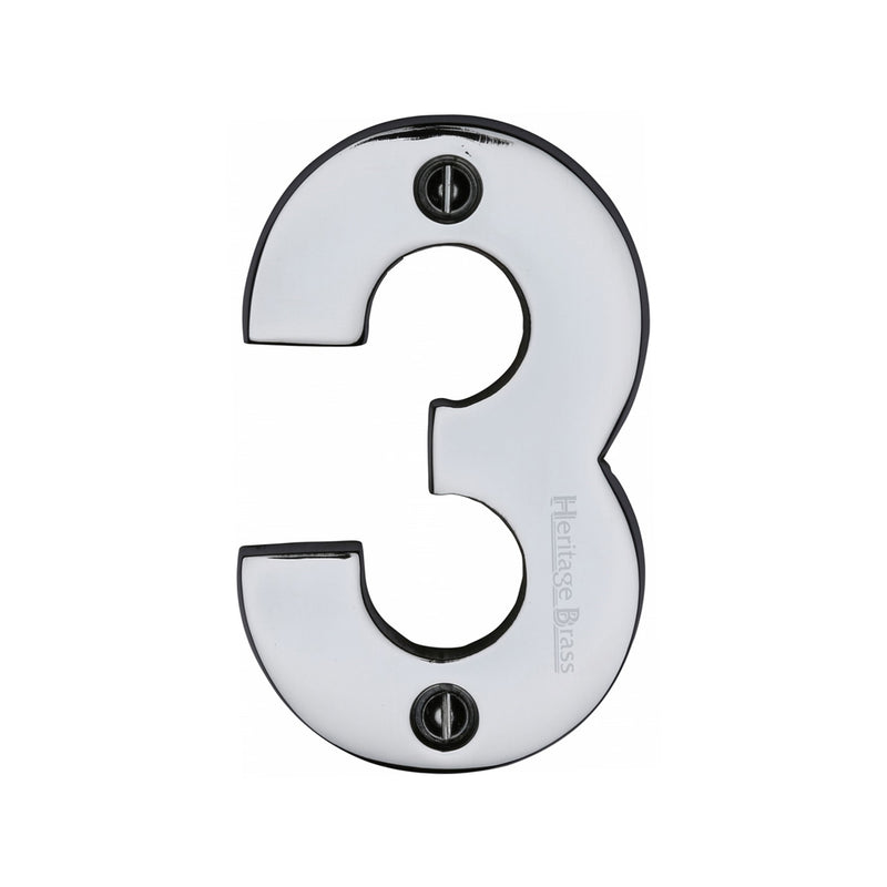 Heritage Brass Numeral 3 Face Fix 76mm (3") Polished Chrome finish - C1566 3-PC - Choice Handles