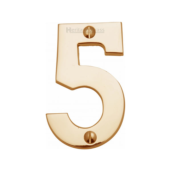 Heritage Brass Numeral 5 Face Fix 76mm (3") Polished Brass finish - C1566 5-PB - Choice Handles