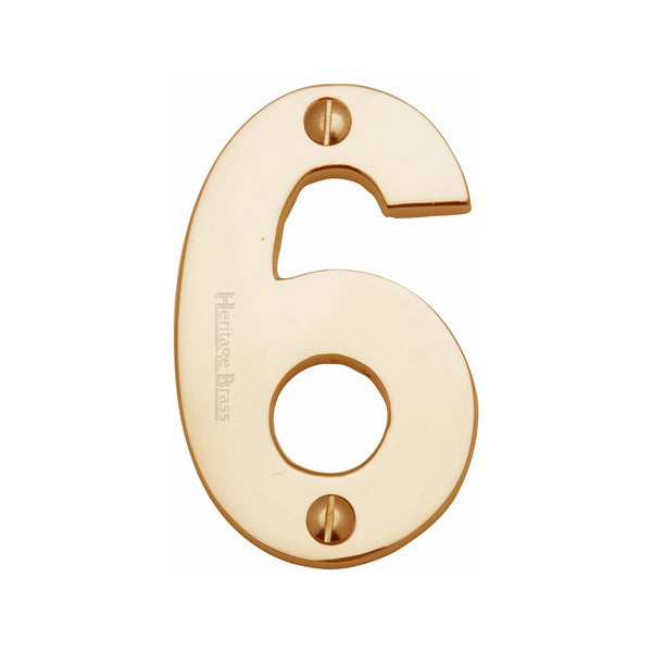Heritage Brass Numeral 6 Face Fix 76mm (3) Polished Brass finish
 - C1566 6-PB - Choice Handles