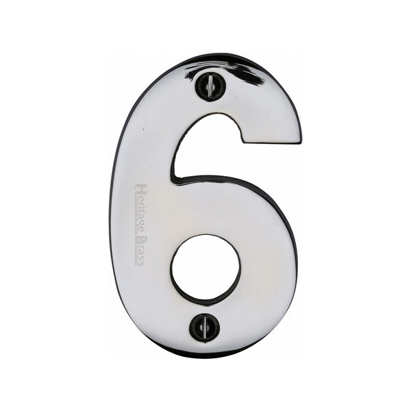 Heritage Brass Numeral 6 Face Fix 76mm (3") Polished Chrome finish - C1566 6-PC - Choice Handles