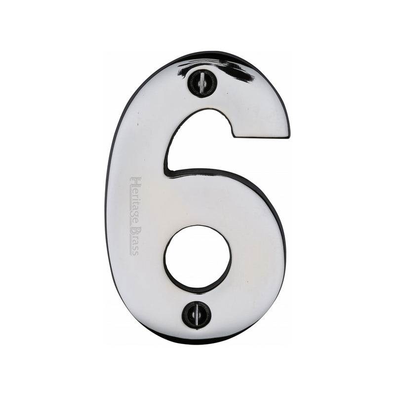 Heritage Brass Numeral 6 Face Fix 76mm (3") Polished Chrome finish - C1566 6-PC - Choice Handles