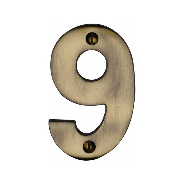 Heritage Brass Numeral 9 Face Fix 76mm (3) Antique finish
 - C1566 9-AT - Choice Handles