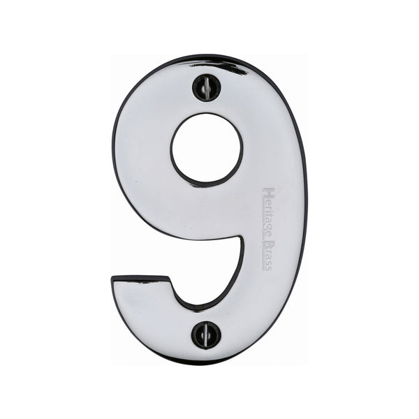 Heritage Brass Numeral 9 Face Fix 76mm (3") Polished Chrome finish - C1566 9-PC - Choice Handles