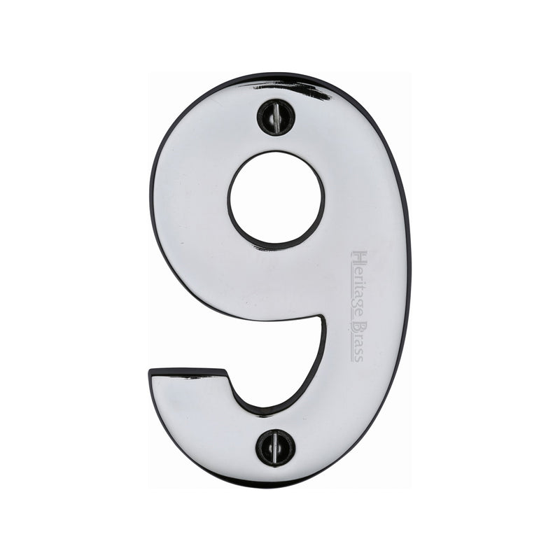 Heritage Brass Numeral 9 Face Fix 76mm (3") Polished Chrome finish - C1566 9-PC - Choice Handles