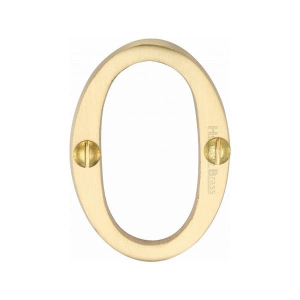 Heritage Brass Numeral 0 Face Fix 51mm (2") Satin Brass finish - C1567 0-SB - Choice Handles