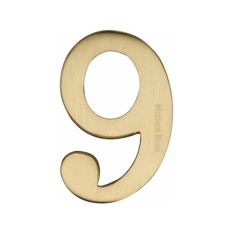 Heritage Brass Numeral 9 Self Adhesive 51mm (2") Satin Brass finish - C1568 9-SB - Choice Handles