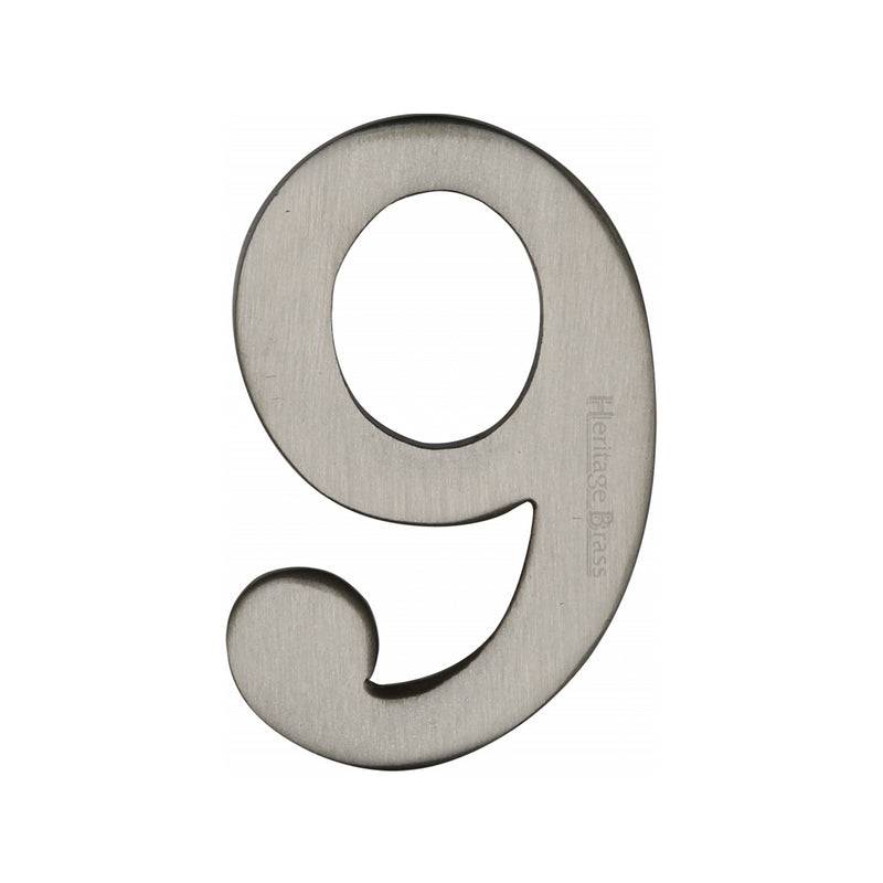 Heritage Brass Numeral 9 Self Adhesive 51mm (2") Satin Nickel finish - C1568 9-SN - Choice Handles