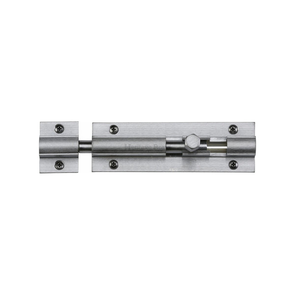 Heritage Brass Door Bolt Straight 4 x 1.25 Satin Chrome finish
 - C1582 4-SC - Choice Handles