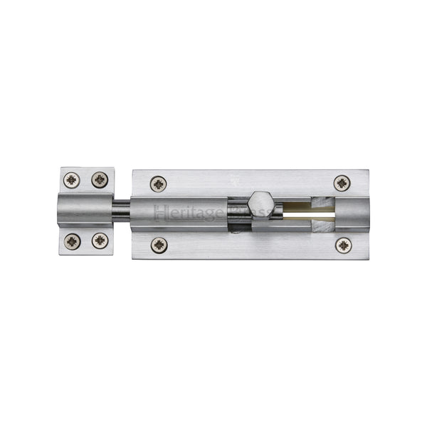 Heritage Brass Door Bolt Straight 4 x 1.5 Satin Chrome finish
 - C1584 4-SC - Choice Handles