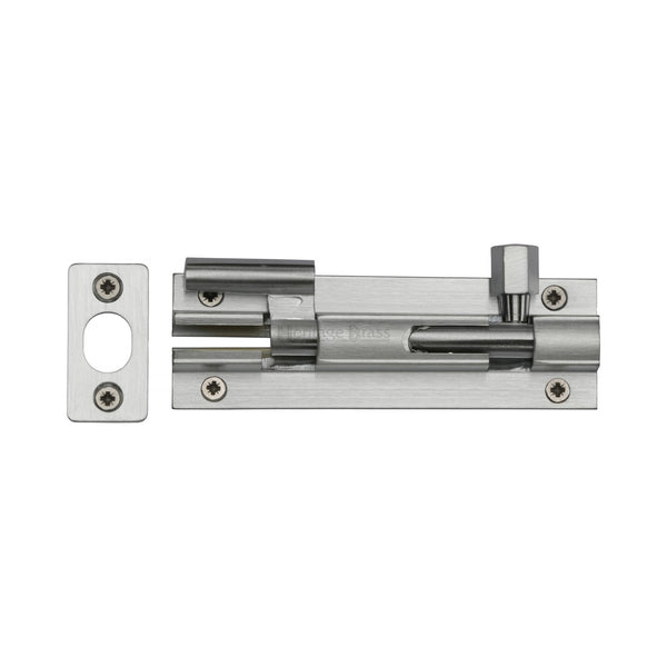 Heritage Brass Door Bolt Necked 4" x 1.25" Satin Chrome finish - C1592 4-SC - Choice Handles