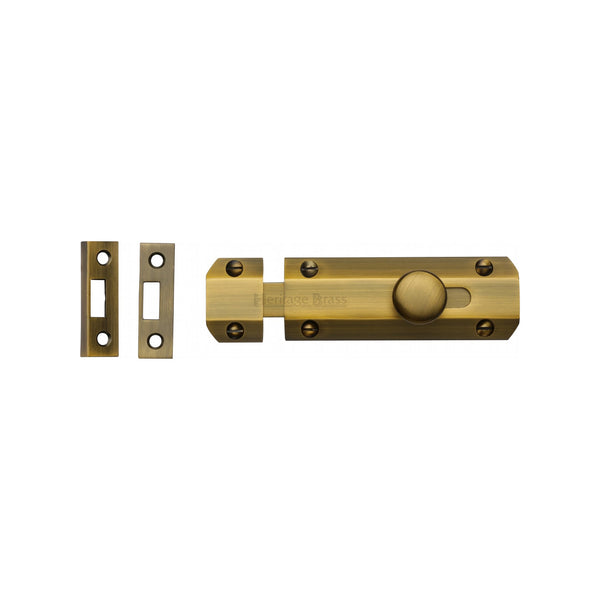 Heritage Brass Door Bolt Flat 4" Antique finish - C1685 4-AT - Choice Handles