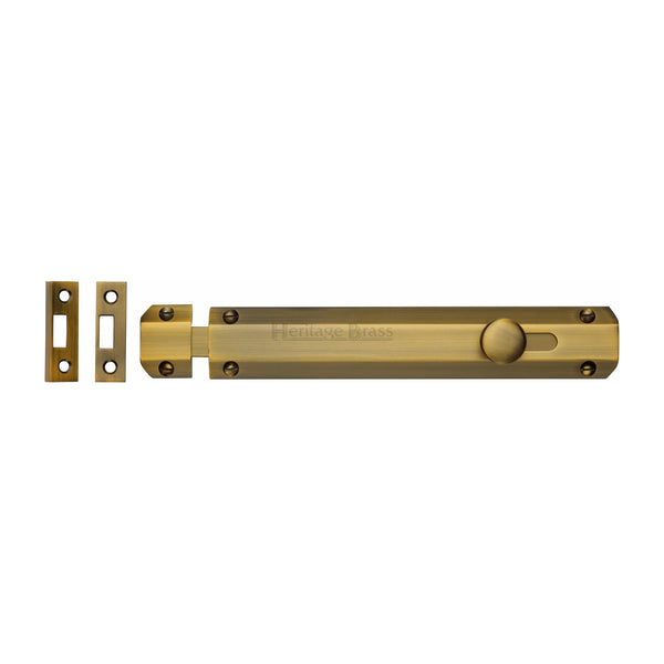 Heritage Brass Door Bolt Flat 8" Antique finish - C1685 8-AT - Choice Handles