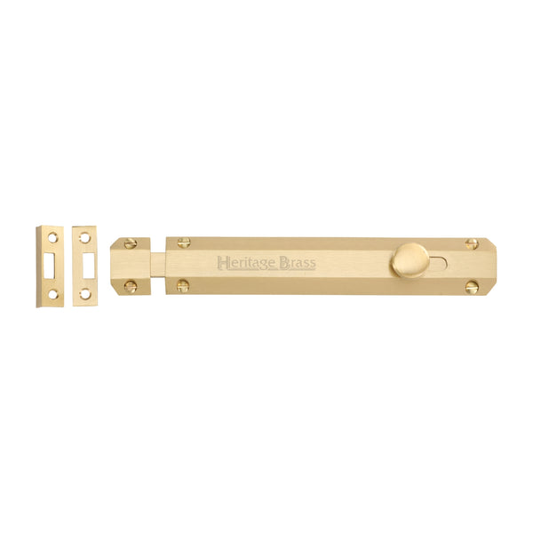 Heritage Brass Door Bolt Flat 8" Satin Brass finish - C1685 8-SB - Choice Handles