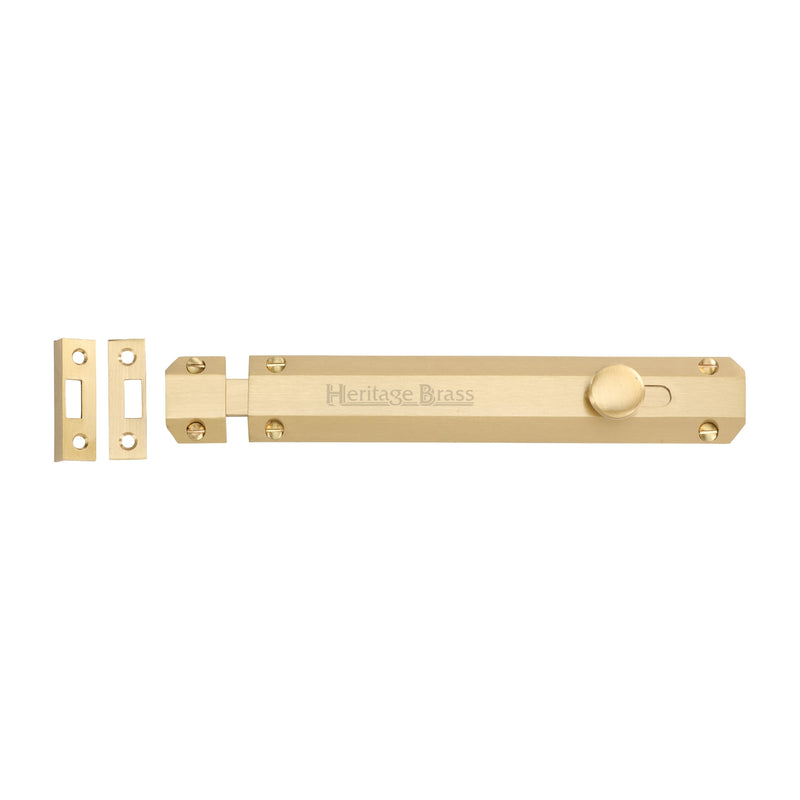 Heritage Brass Door Bolt Flat 8" Satin Brass finish - C1685 8-SB - Choice Handles