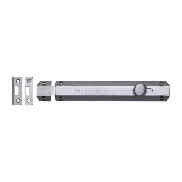 Heritage Brass Door Bolt Flat 8" Satin Chrome finish - C1685 8-SC - Choice Handles