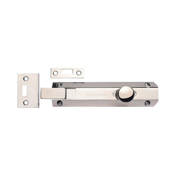 Heritage Brass Door Bolt Necked Flat 6 Polished Nickel finish
 - C1694 6-PNF - Choice Handles