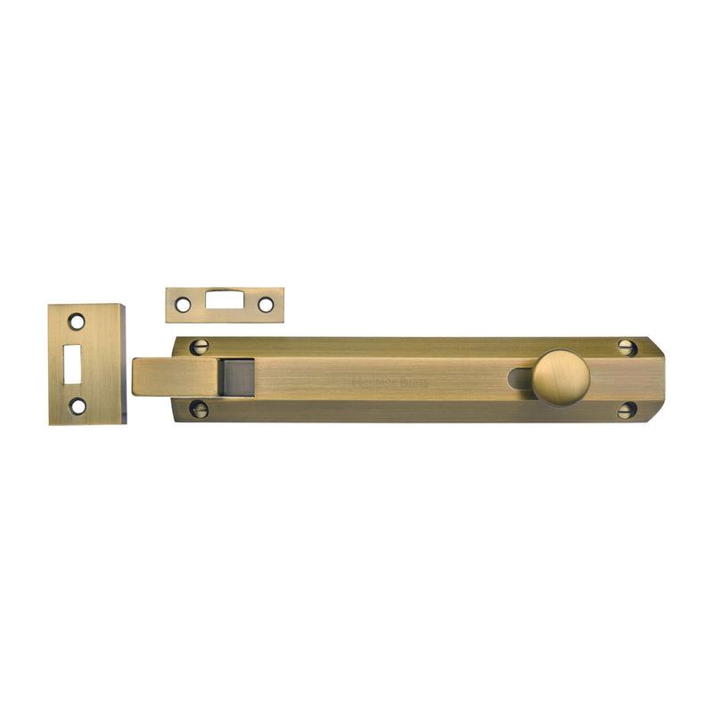 Heritage Brass Door Bolt Necked Flat 8 Antique Brass finish
 - C1694 8-AT - Choice Handles