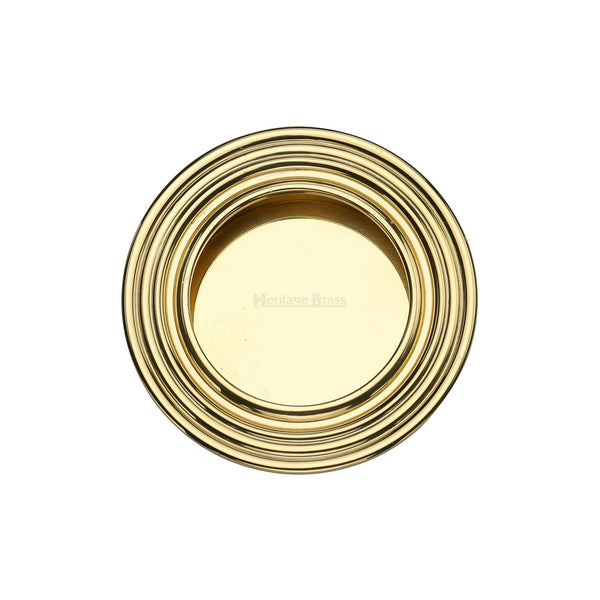 Round Reeded Flush Pull Polished Brass finish
 - C1837-PB - Choice Handles