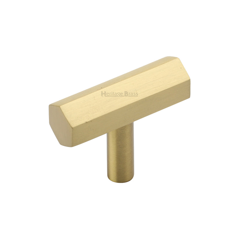 Heritage Brass Cabinet Knob Hexagon Bar Design 41mm Satin Brass finish - C2235-SB - Choice Handles