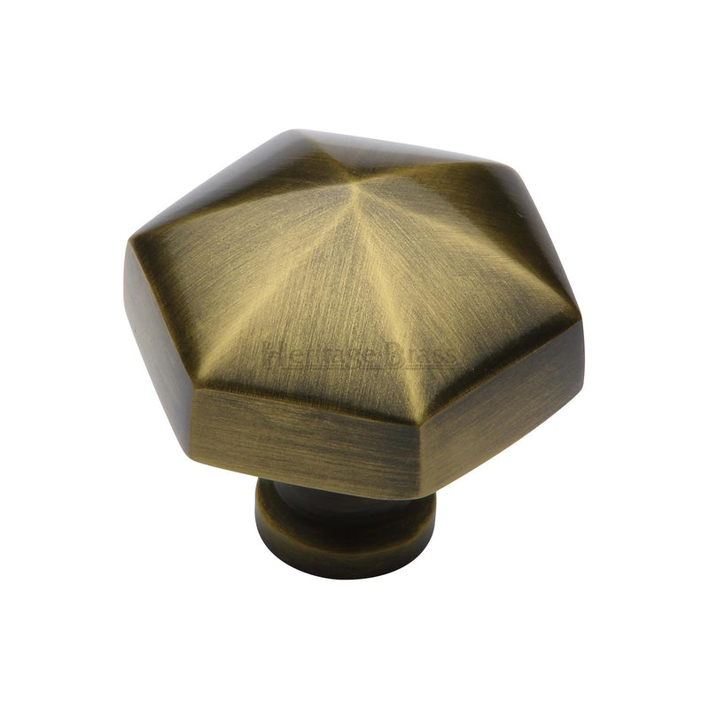 Heritage Brass Cabinet Knob Hexagon Design 32mm Antique finish - C2238-AT - Choice Handles