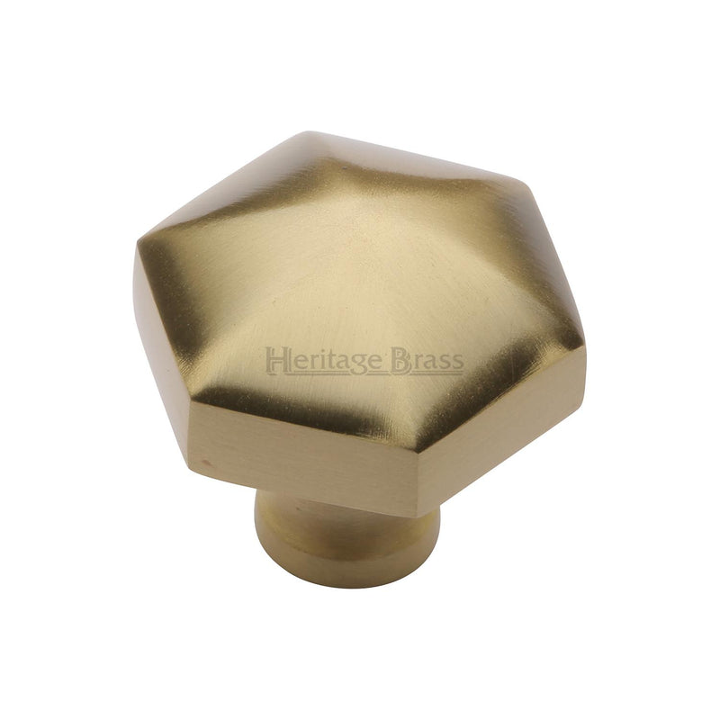Heritage Brass Cabinet Knob Hexagon Design 32mm Satin Brass finish - C2238-SB - Choice Handles