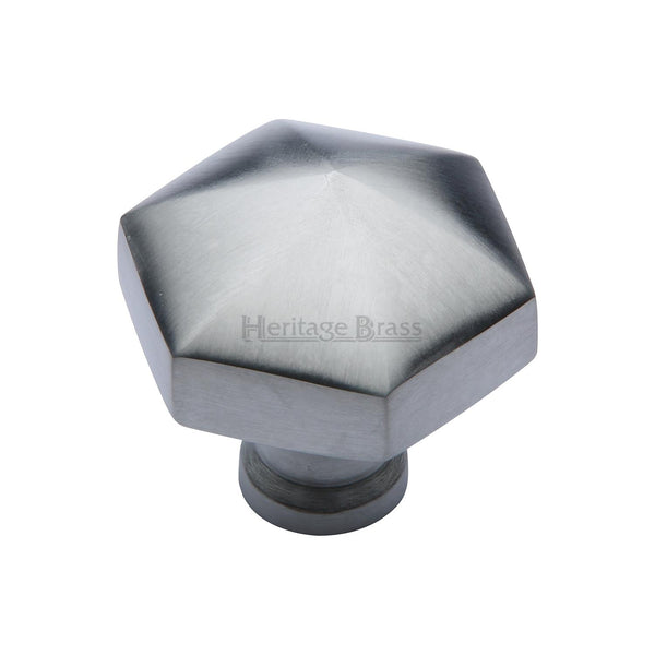 Heritage Brass Cabinet Knob Hexagon Design 32mm Satin Chrome finish - C2238-SC - Choice Handles