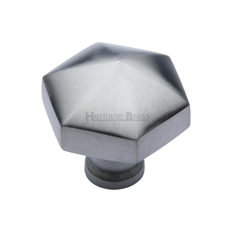 Heritage Brass Cabinet Knob Hexagon Design 32mm Satin Chrome finish - C2238-SC - Choice Handles