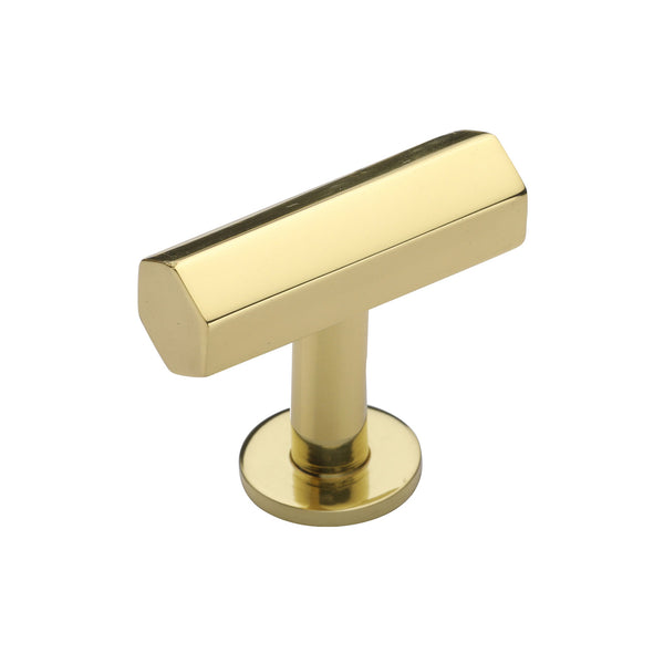 Heritage Brass Cabinet Knob Hexagon T-Bar Design with Rose 41mm Polished Brass finish - C2239-PB - Choice Handles
