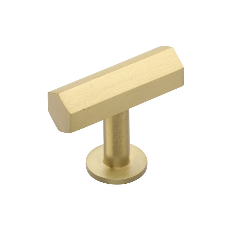 Heritage Brass Cabinet Knob Hexagon T-Bar Design with Rose 41mm Satin Brass finish - C2239-SB - Choice Handles