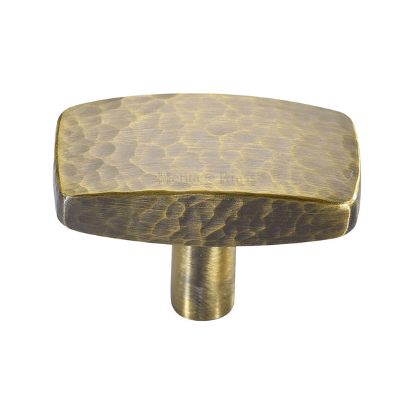 Heritage Brass Cabinet Knob Rectangular Hammered Design 47mm Antique Brass finish - C3386 47-AT - Choice Handles