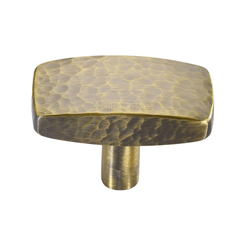 Heritage Brass Cabinet Knob Rectangular Hammered Design 47mm Antique Brass finish - C3386 47-AT - Choice Handles