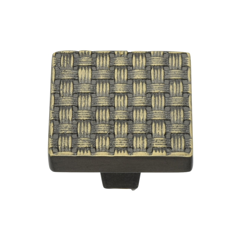 Heritage Brass Cabinet Knob Square Weave Design 32mm Aged Brass finish - C3631 32-AB - Choice Handles