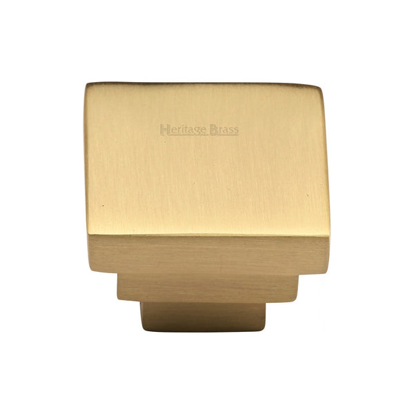 Heritage Brass Cabinet Knob Square Stepped Design 32mm Satin Brass finish - C3672 32-SB - Choice Handles