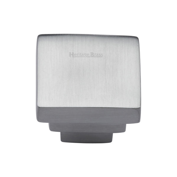 Heritage Brass Cabinet Knob Square Stepped Design 32mm Satin Chrome finish - C3672 32-SC - Choice Handles