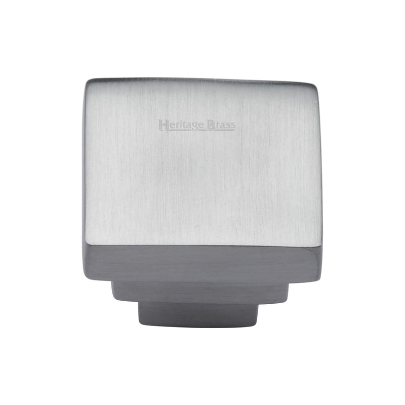 Heritage Brass Cabinet Knob Square Stepped Design 32mm Satin Chrome finish - C3672 32-SC - Choice Handles