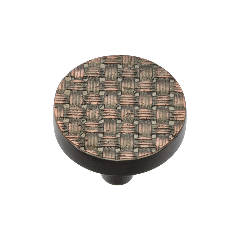 Heritage Brass Cabinet Knob Round Weave Design 32mm Aged Copper finish - C3675 32-AC - Choice Handles