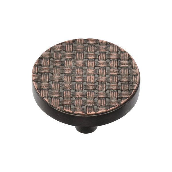 Heritage Brass Cabinet Knob Round Weave Design 38mm Aged Copper finish - C3675 38-AC - Choice Handles