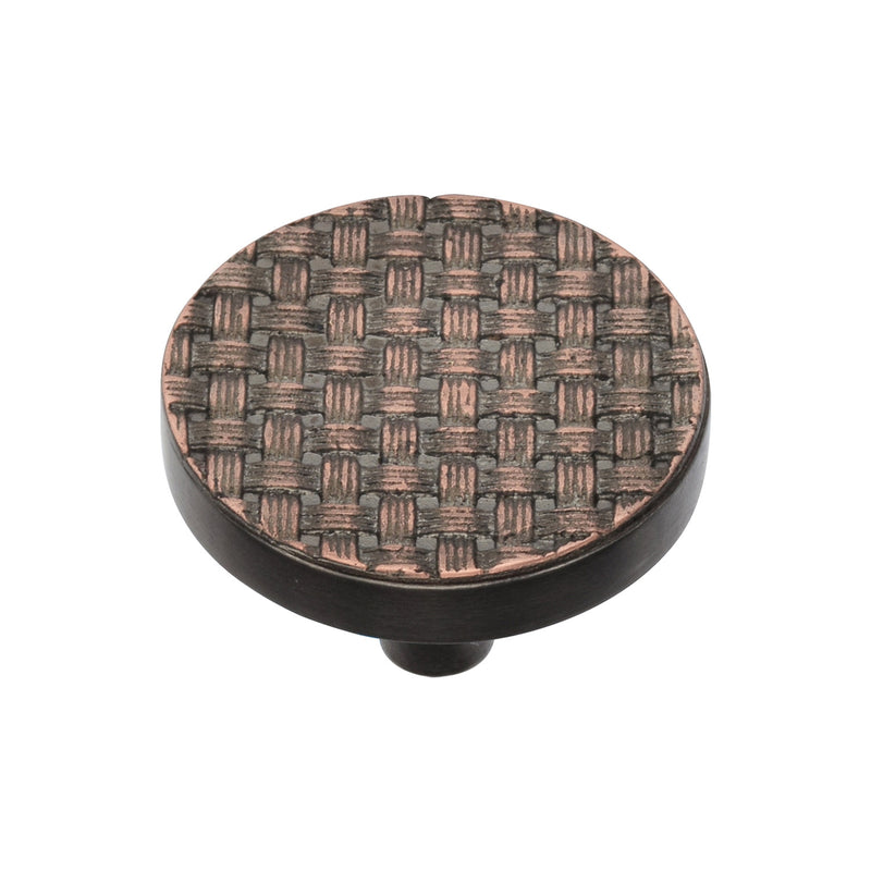 Heritage Brass Cabinet Knob Round Weave Design 38mm Aged Copper finish - C3675 38-AC - Choice Handles