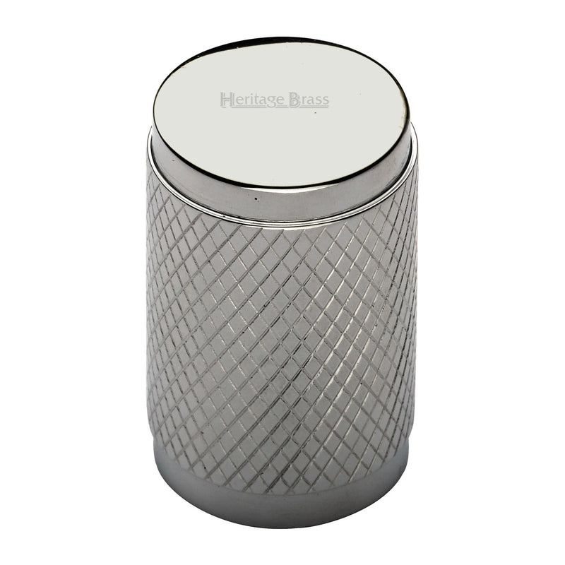 Heritage Brass Cabinet Knob Cylindric Knurled Design 21mm Polished Nickel - C3840-PNF - Choice Handles