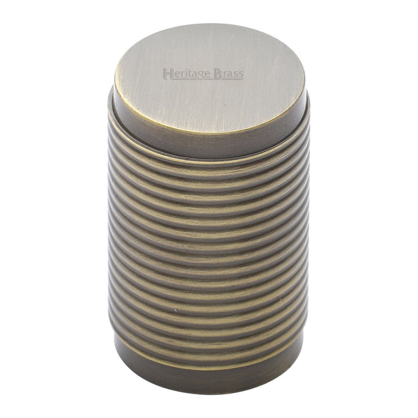 Heritage Brass Cabinet Knob Cylindric Ribbed Design 21mm Antique Brass finish - C3850-AT - Choice Handles