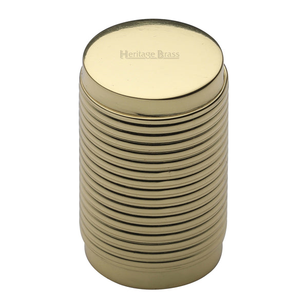 Heritage Brass Cabinet Knob Cylindric Ribbed Design 21mm Polished Brass finish - C3850-PB - Choice Handles