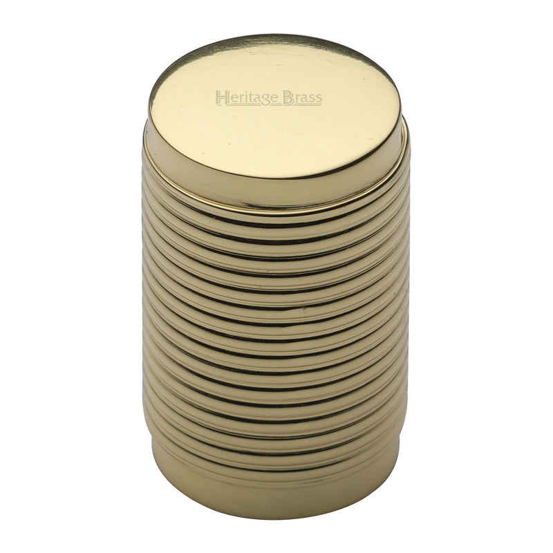 Heritage Brass Cabinet Knob Cylindric Ribbed Design 21mm Polished Brass finish - C3850-PB - Choice Handles