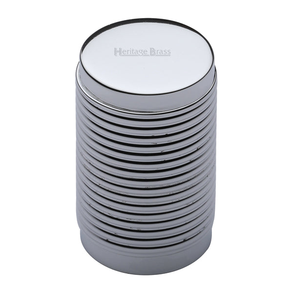 Heritage Brass Cabinet Knob Cylindric Ribbed Design 21mm Polished Chrome finish - C3850-PC - Choice Handles
