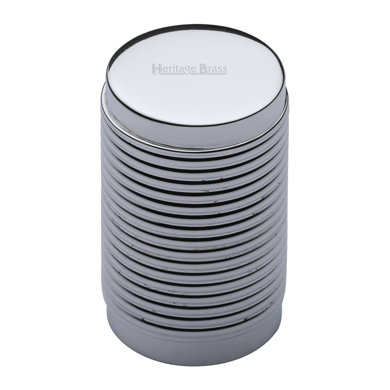 Heritage Brass Cabinet Knob Cylindric Ribbed Design 21mm Polished Chrome finish - C3850-PC - Choice Handles