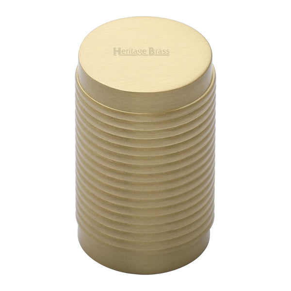 Heritage Brass Cabinet Knob Cylindric Ribbed Design 21mm Satin Brass finish - C3850-SB - Choice Handles