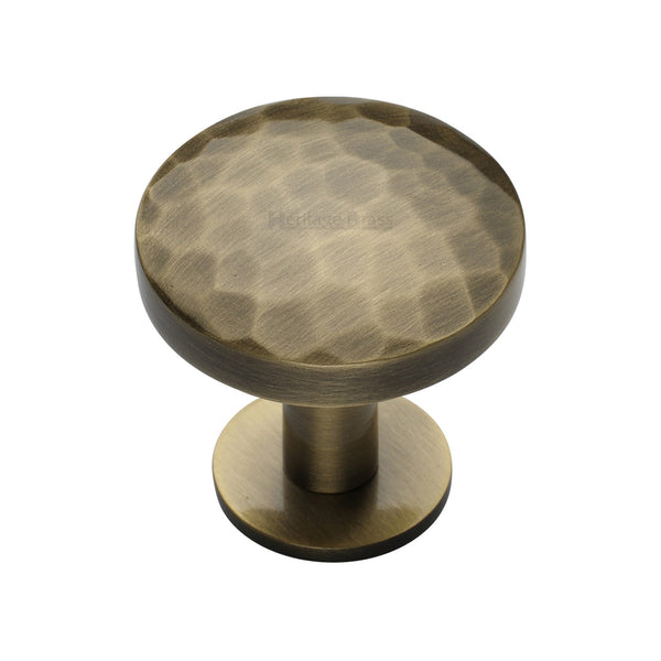 Heritage Brass Cabinet Knob Round Hammered Design with Rose 32mm Antique Brass finish - C3876 32-AT - Choice Handles