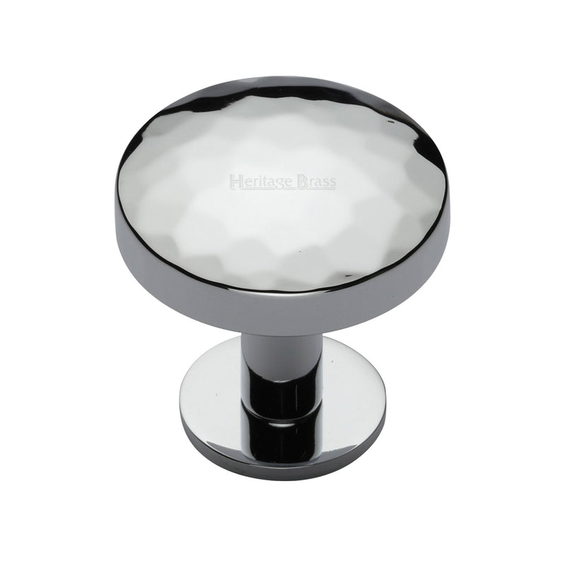 Heritage Brass Cabinet Knob Round Hammered Design with Rose 32mm Polished Chrome finish - C3876 32-PC - Choice Handles