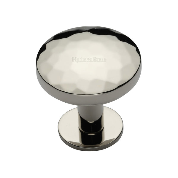 Heritage Brass Cabinet Knob Round Hammered Design with Rose 32mm Polished Nickel - C3876 32-PNF - Choice Handles