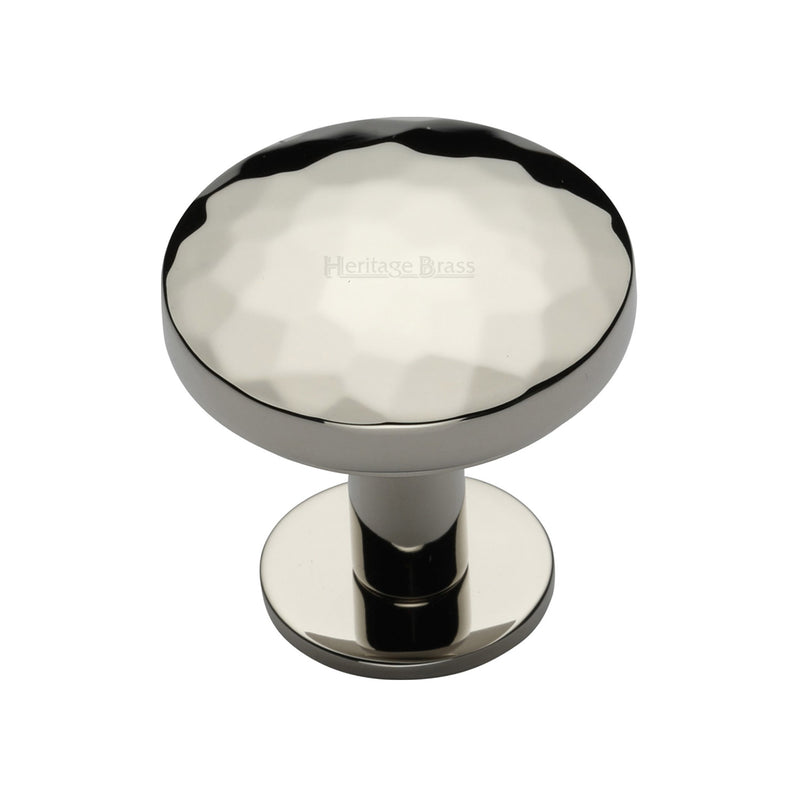 Heritage Brass Cabinet Knob Round Hammered Design with Rose 32mm Polished Nickel - C3876 32-PNF - Choice Handles