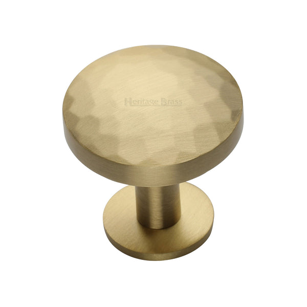 Heritage Brass Cabinet Knob Round Hammered Design with Rose 32mm Satin Brass finish - C3876 32-SB - Choice Handles